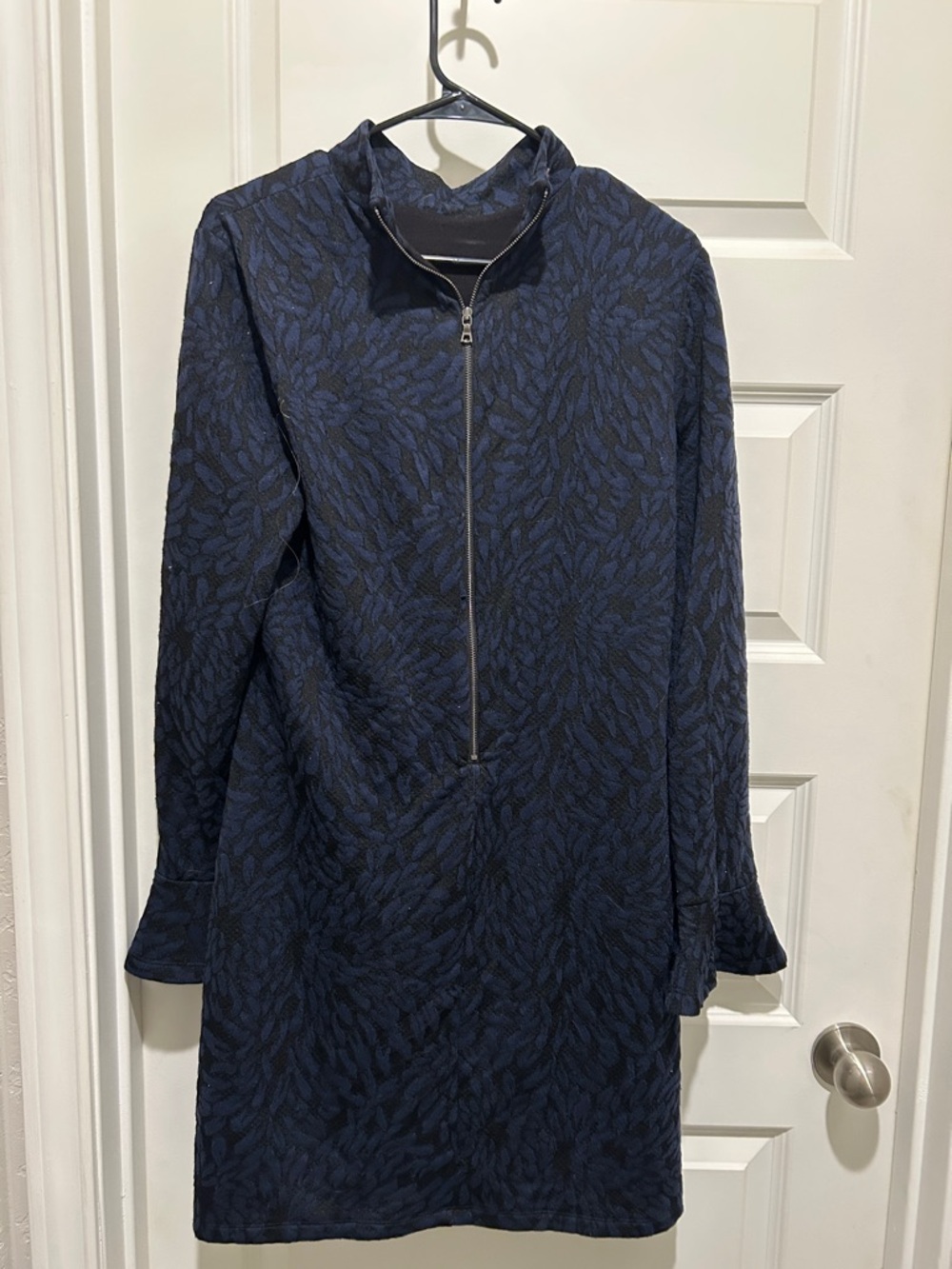 Hutch Navy Jacquard Half-Zip Trench Dress Coat
